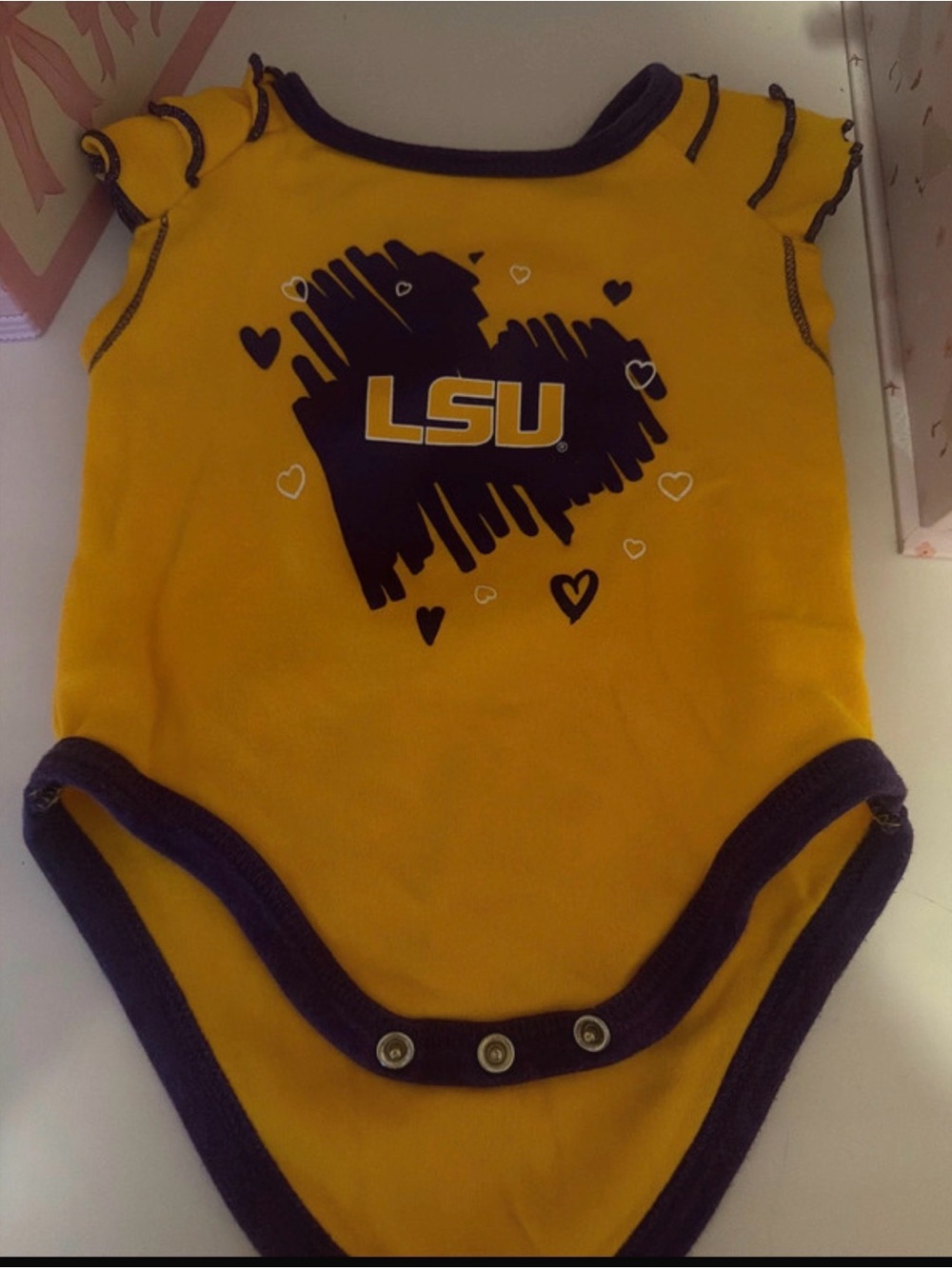 Source Unknown LSU Yellow and Purple Infant Onesie